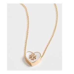 NEW Tory Burch Kira Heart Pendant Necklace 18K Gold Plated Logo Classic Feminine